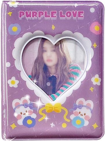 SZHTSWU 3 Inch Mini Photo Albums 40 Pockets, Kpop Photocard Holder Book Small Photocard Binder Photo Card Binder Love Heart Hollow Picture Album for Photo Cards Picture (Purple) in Kuwait