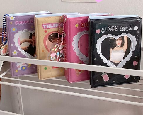 SZHTSWU 3 Inch Mini Photo Albums 40 Pockets, Kpop Photocard Holder Book Small Photocard Binder Photo Card Binder Love Heart Hollow Picture Album for Photo Cards Picture (Purple) in Kuwait