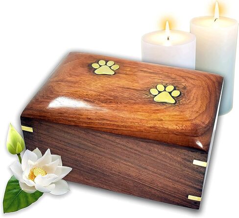 جرة الحيوانات الأليفة الخشبية الجميلة من Lindia Memorial مع تصميم مخلب نحاسي - جرة حرق الحيوانات الأليفة من خشب الورد - جرة تذكارية مثالية للحيوانات الأليفة لرماد الكلاب والقطط (متوسط) in Kuwait