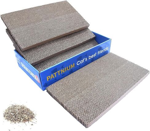 PATTNIUM Cat Scratcher Cat Scratching Pads 4 in 1 Corrugated Cat Scratcher Cardboard Cat Scratcher Pad Toys with Catnip Scratch Lounge Bed for Cats Pack of 4 in Saudi Arabia