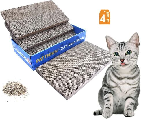 PATTNIUM Cat Scratcher Cat Scratching Pads 4 in 1 Corrugated Cat Scratcher Cardboard Cat Scratcher Pad Toys with Catnip Scratch Lounge Bed for Cats Pack of 4 in Saudi Arabia