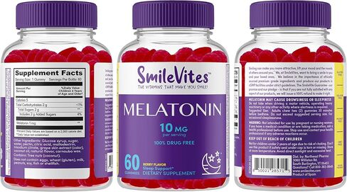 Heartland Pharma SmileVites Melatonin Gummies 10mg -100% Drug Free Gummy Sleep Aid - Berry Flavor - 60 Count (1 Month Supply) in Saudi Arabia