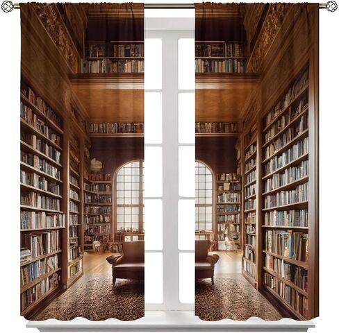 ستائر رف الكتب، مكتبة عتيقة مع علاجات نوافذ الكتب لغرفة نوم الأطفال، ستائر خزانة خشبية خشبية عتيقة مكونة من مجموعتين من اللوحات، مقاس 42 × 54 بوصة in Saudi Arabia