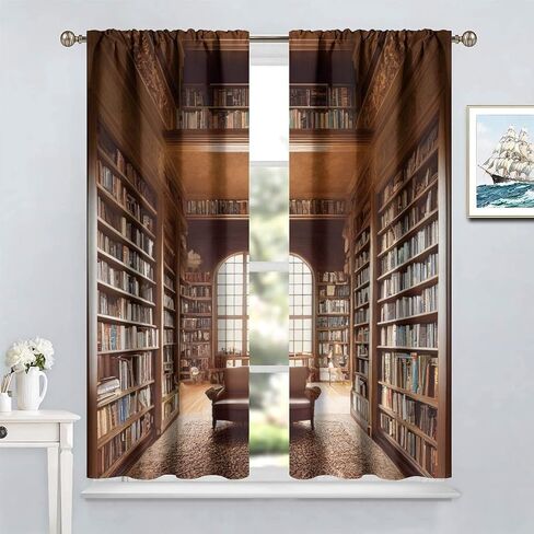ستائر رف الكتب، مكتبة عتيقة مع علاجات نوافذ الكتب لغرفة نوم الأطفال، ستائر خزانة خشبية خشبية عتيقة مكونة من مجموعتين من اللوحات، مقاس 42 × 54 بوصة in Saudi Arabia