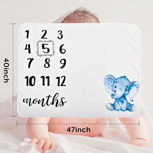 AXINLEJIAJIU Capture Every Precious Moment with Our Organic Plush Fleece Baby Milestone Blanket - Perfect Photography Prop for Boys and Girls - Large 47''x40'' with Cute Elephant Frame in Kuwait