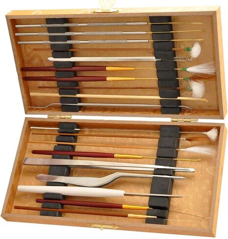 Amatolo Multifunction Ear Pick Cleaning Set Ear Wax Removal Cleaner,Beauty Tools Kit (19pcs a Set with Wooden Box) in Saudi Arabia