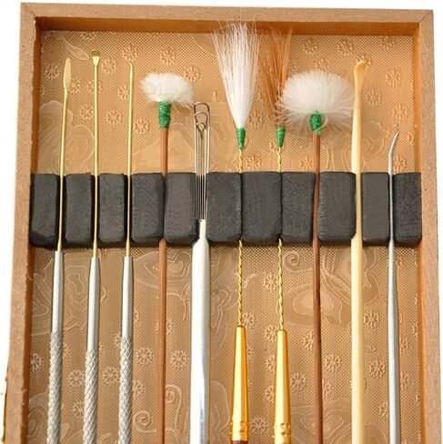Amatolo Multifunction Ear Pick Cleaning Set Ear Wax Removal Cleaner,Beauty Tools Kit (19pcs a Set with Wooden Box) in Saudi Arabia