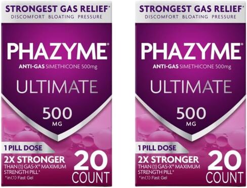 Phazyme Ultimate يعمل على تخفيف انتفاخ الغاز في دقائق، 500 مجم من المواد الهلامية السريعة من سيميثيكون (20 قطعة (عبوة من 2)) in Kuwait