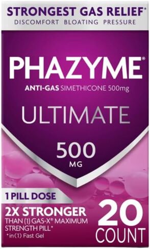 Phazyme Ultimate يعمل على تخفيف انتفاخ الغاز في دقائق، 500 مجم من المواد الهلامية السريعة من سيميثيكون (20 قطعة (عبوة من 2)) in Kuwait