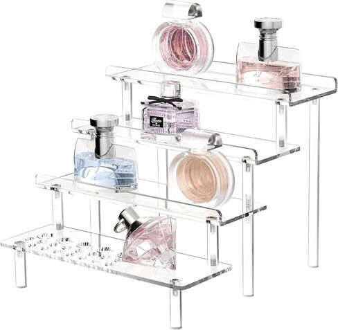 حامل أكريليك من هيش للعرض، حامل كولونيا منظم للعطور من 4 طبقات، حامل عرض لشخصيات لوشن المكياج، رف أكريليك للتنظيم والديكور in Kuwait