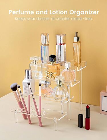 حامل أكريليك من هيش للعرض، حامل كولونيا منظم للعطور من 4 طبقات، حامل عرض لشخصيات لوشن المكياج، رف أكريليك للتنظيم والديكور in Kuwait