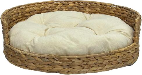 سلة مصنوعة يدويًا من صفير الماء للحيوانات الأليفة مع وسادة - صديقة للبيئة، سرير مريح للكلاب والقطط الصغيرة، كرسي متين للحيوانات، وسادة ناعمة قابلة للغسل، عش داخلي أنيق للحيوانات الأليفة، مريح ومستدام in Kuwait