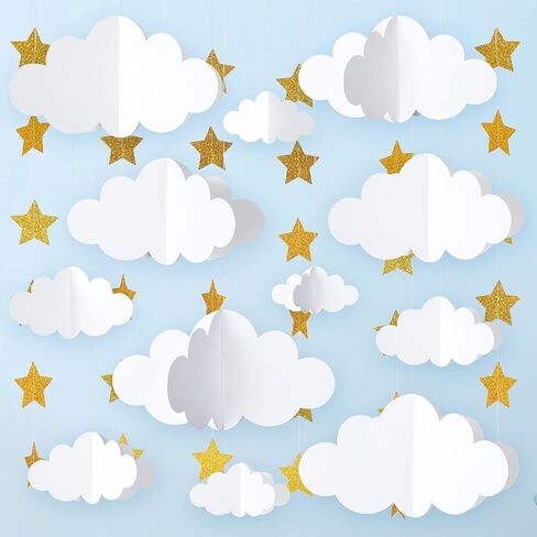 18pcs 3D Cloud Decorations Hanging Clouds for Ceiling Clouds Stars Garland Party Clouds for Ceiling Paper Ornament Decorations for Aesthetic Room Decor Birthday Art Wedding Baby Shower Decor in Kuwait
