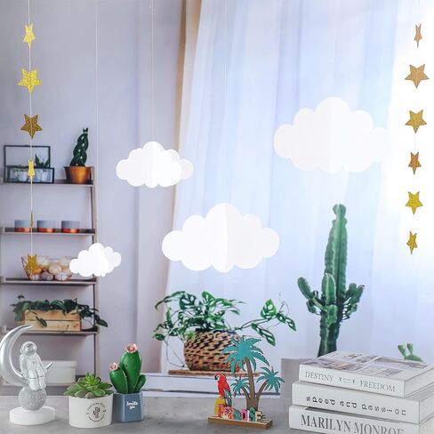 18pcs 3D Cloud Decorations Hanging Clouds for Ceiling Clouds Stars Garland Party Clouds for Ceiling Paper Ornament Decorations for Aesthetic Room Decor Birthday Art Wedding Baby Shower Decor in Kuwait