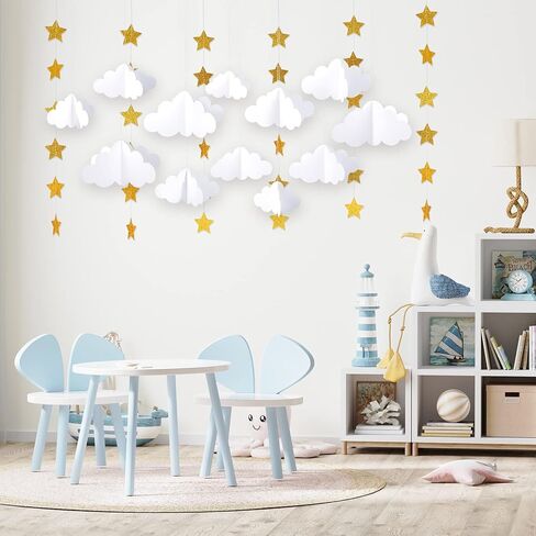 18pcs 3D Cloud Decorations Hanging Clouds for Ceiling Clouds Stars Garland Party Clouds for Ceiling Paper Ornament Decorations for Aesthetic Room Decor Birthday Art Wedding Baby Shower Decor in Kuwait