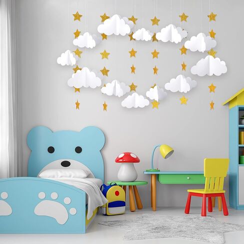 18pcs 3D Cloud Decorations Hanging Clouds for Ceiling Clouds Stars Garland Party Clouds for Ceiling Paper Ornament Decorations for Aesthetic Room Decor Birthday Art Wedding Baby Shower Decor in Kuwait
