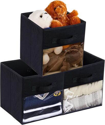 6 قطع مكعبات تخزين قماشية قابلة للطي، صناديق تخزين مكعبة مقاس 11 بوصة، صناديق تخزين صغيرة، سلال أرفف بمقبضين متينين ونافذة شفافة، للملابس والألعاب والكتب والخزانة والرف وغرفة الأطفال، رمادي in Kuwait