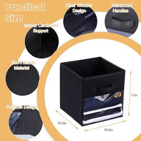 6 قطع مكعبات تخزين قماشية قابلة للطي، صناديق تخزين مكعبة مقاس 11 بوصة، صناديق تخزين صغيرة، سلال أرفف بمقبضين متينين ونافذة شفافة، للملابس والألعاب والكتب والخزانة والرف وغرفة الأطفال، رمادي in Kuwait