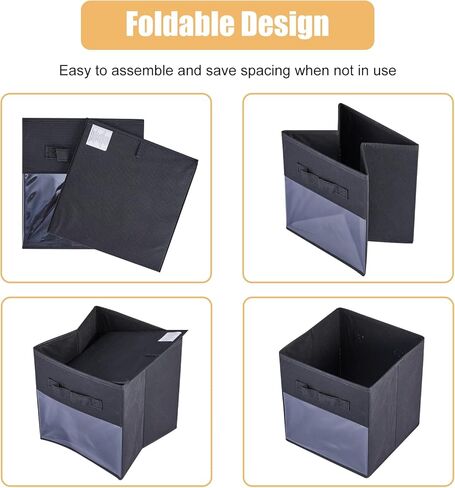 6 قطع مكعبات تخزين قماشية قابلة للطي، صناديق تخزين مكعبة مقاس 11 بوصة، صناديق تخزين صغيرة، سلال أرفف بمقبضين متينين ونافذة شفافة، للملابس والألعاب والكتب والخزانة والرف وغرفة الأطفال، رمادي in Kuwait