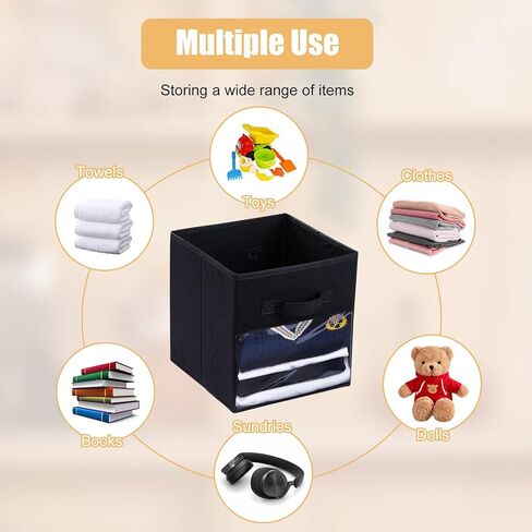 6 قطع مكعبات تخزين قماشية قابلة للطي، صناديق تخزين مكعبة مقاس 11 بوصة، صناديق تخزين صغيرة، سلال أرفف بمقبضين متينين ونافذة شفافة، للملابس والألعاب والكتب والخزانة والرف وغرفة الأطفال، رمادي in Kuwait