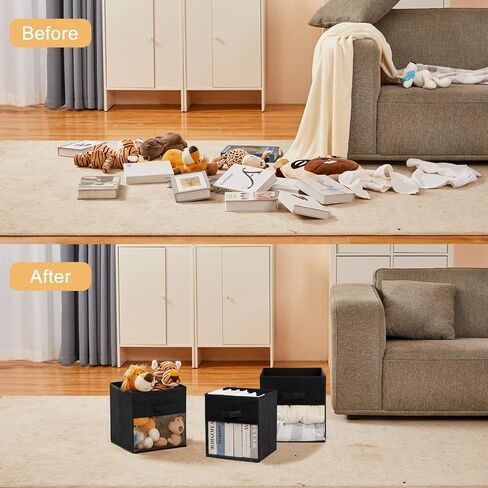 6 قطع مكعبات تخزين قماشية قابلة للطي، صناديق تخزين مكعبة مقاس 11 بوصة، صناديق تخزين صغيرة، سلال أرفف بمقبضين متينين ونافذة شفافة، للملابس والألعاب والكتب والخزانة والرف وغرفة الأطفال، رمادي in Kuwait