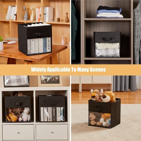 6 قطع مكعبات تخزين قماشية قابلة للطي، صناديق تخزين مكعبة مقاس 11 بوصة، صناديق تخزين صغيرة، سلال أرفف بمقبضين متينين ونافذة شفافة، للملابس والألعاب والكتب والخزانة والرف وغرفة الأطفال، رمادي in Kuwait