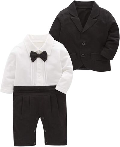 طفل رضيع السترة طويلة الأكمام رومبير شهم مع ربطة عنق الزي 2 قطعة مجموعات in Kuwait