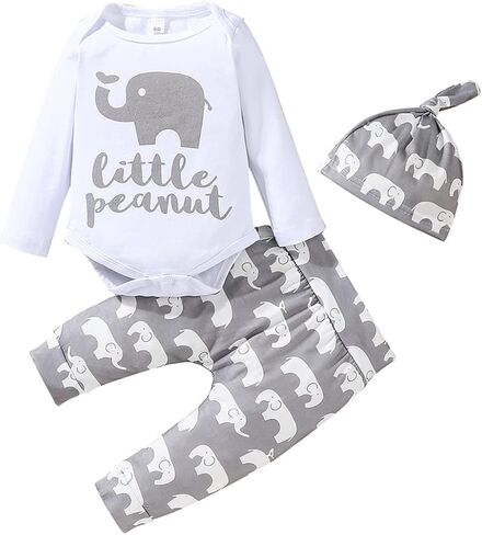 Aruzig Preemie Newborn Infant Baby Boys Clothes Set Romper Bodysuit Pants Hat 3Pcs Outfits in Saudi Arabia