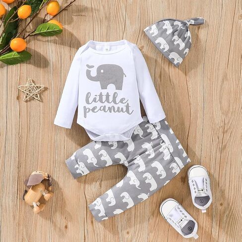 Aruzig Preemie Newborn Infant Baby Boys Clothes Set Romper Bodysuit Pants Hat 3Pcs Outfits in Saudi Arabia