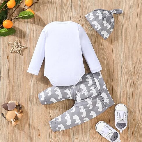 Aruzig Preemie Newborn Infant Baby Boys Clothes Set Romper Bodysuit Pants Hat 3Pcs Outfits in Saudi Arabia