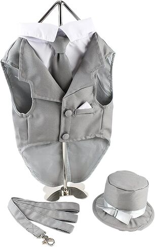 Midlee Dog Tuxedo Wedding Suit- Gray Top Hat & Leash (XX-Large) in Kuwait