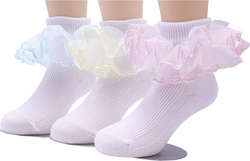 Xiyadun Girls Ruffle Lace Eyelet Frilly Ankle Dress Socks for Infant/Toddler/Girl in Kuwait