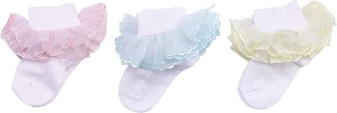 Xiyadun Girls Ruffle Lace Eyelet Frilly Ankle Dress Socks for Infant/Toddler/Girl in Kuwait