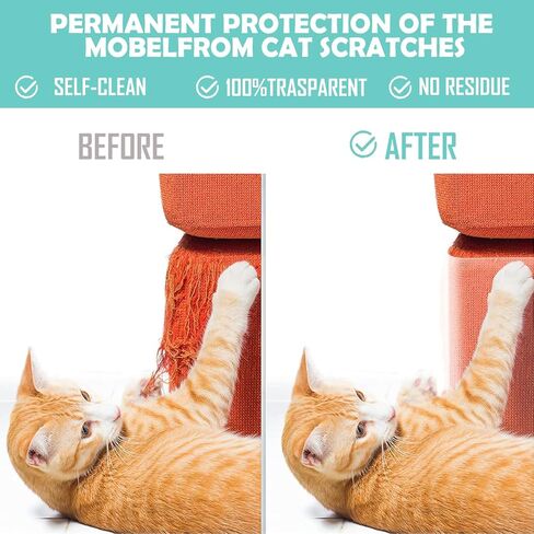 واقي أريكة القطط، 7.9 بوصة × 16.4 قدم، واقي أثاث سميك مضاد للخدش للقطط، واقي أريكة القطط شفاف 100%، واقي خدش القطط لجدار الباب in Kuwait