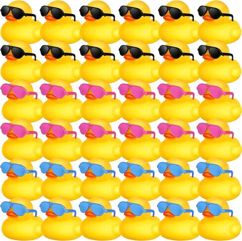 Chivao 36 Pcs Mini Rubber Ducks with 36 Sunglasses Rubber Ducks in Bulk Bathtub Duckies Toys for Kids Christmas Valentine's Day Gifts Birthday Party Favors Cruise(Multi Color, Duck with Sunglasses) in Saudi Arabia