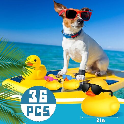 Chivao 36 Pcs Mini Rubber Ducks with 36 Sunglasses Rubber Ducks in Bulk Bathtub Duckies Toys for Kids Christmas Valentine's Day Gifts Birthday Party Favors Cruise(Multi Color, Duck with Sunglasses) in Saudi Arabia