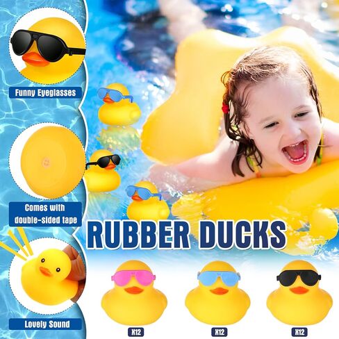 Chivao 36 Pcs Mini Rubber Ducks with 36 Sunglasses Rubber Ducks in Bulk Bathtub Duckies Toys for Kids Christmas Valentine's Day Gifts Birthday Party Favors Cruise(Multi Color, Duck with Sunglasses) in Saudi Arabia