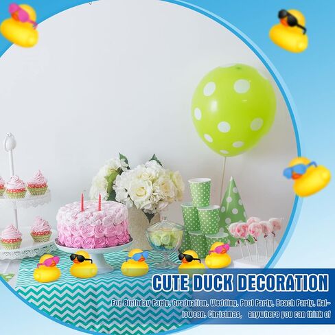 Chivao 36 Pcs Mini Rubber Ducks with 36 Sunglasses Rubber Ducks in Bulk Bathtub Duckies Toys for Kids Christmas Valentine's Day Gifts Birthday Party Favors Cruise(Multi Color, Duck with Sunglasses) in Saudi Arabia
