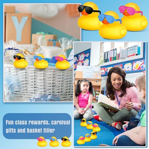 Chivao 36 Pcs Mini Rubber Ducks with 36 Sunglasses Rubber Ducks in Bulk Bathtub Duckies Toys for Kids Christmas Valentine's Day Gifts Birthday Party Favors Cruise(Multi Color, Duck with Sunglasses) in Saudi Arabia