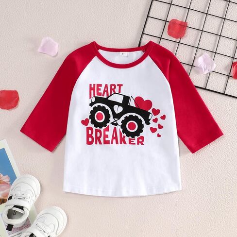 تي شيرت Valentines Tees للأطفال الأولاد والبنات تي شيرت مطبوع عليه Heart Breaker 3/4 بأكمام طويلة لعيد الحب للأطفال الصغار in Kuwait