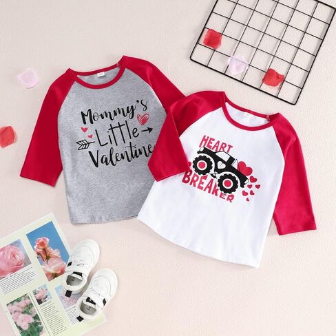 تي شيرت Valentines Tees للأطفال الأولاد والبنات تي شيرت مطبوع عليه Heart Breaker 3/4 بأكمام طويلة لعيد الحب للأطفال الصغار in Kuwait