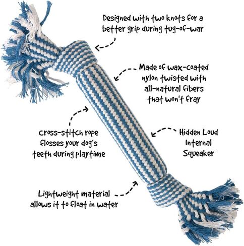 Gnawsome Large Squeaker Rope Dog Toy - Promotes Dental and Gum Health for Your Pet, Colors Will Vary in Kuwait