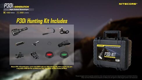 Nitecore P30i Ultra Long Throw Rechargeable Hunting Light Kit, 2000 Lumen 1093 Yards with Red. Green Filters, Pressure Switch, Scope Mount and Rail Mount in Saudi Arabia