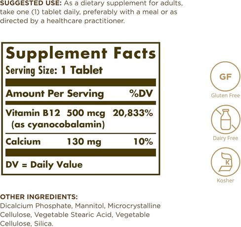 Solgar Vitamin B12 500 mcg - 100 Tablets - Vegan, Gluten Free, Dairy Free, Kosher - 100 Servings in Saudi Arabia