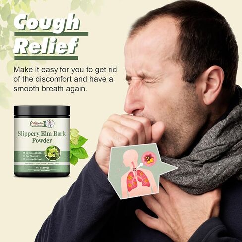 Alliwise Organic Slippery Elm Bank Powder 240g - Herbal Supplement for Soothes Throat,Relieves Coughs & Supports Digestive Health - Non-GMO, Gluten Free, Vegetarian Friendly. in Kuwait