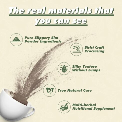 Alliwise Organic Slippery Elm Bank Powder 240g - Herbal Supplement for Soothes Throat,Relieves Coughs & Supports Digestive Health - Non-GMO, Gluten Free, Vegetarian Friendly. in Kuwait