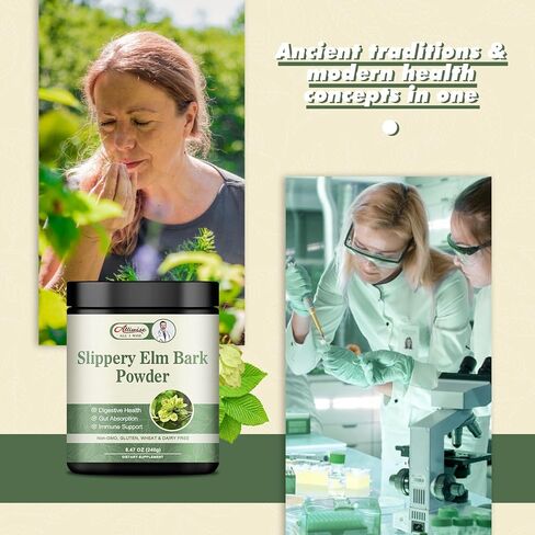 Alliwise Organic Slippery Elm Bank Powder 240g - Herbal Supplement for Soothes Throat,Relieves Coughs & Supports Digestive Health - Non-GMO, Gluten Free, Vegetarian Friendly. in Kuwait