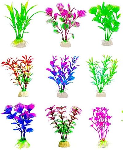 10 قطع من نباتات حوض السمك الاصطناعية، حجم صغير 2 الى 4.5 انش ارتفاع تقريبي لتزيين حوض السمك ديكور المنزل البلاستيك in Kuwait