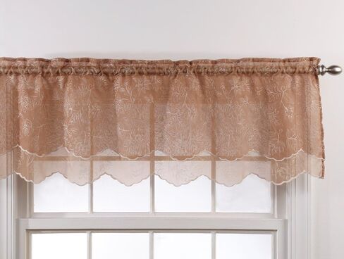 Stylemaster Renaissance Home Fashion Reese Embroidered Sheer Layered Scalloped Valance, 55-Inch by 17-Inch, Beige in Saudi Arabia