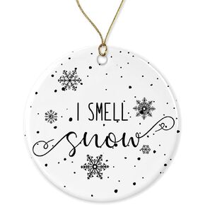 I Smell Snow Ornaments Christmas Gilmore Girls Ornament Holiday Decoration Present Porcelain 3 Flat with Gold Ribbon Free Box One Side in Kuwait